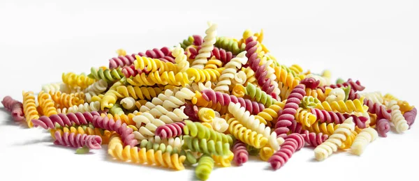 Colored Italian Pasta White Background Children Paste Natural Dyes Vegetables — Stok fotoğraf