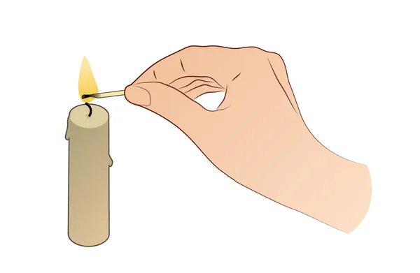 Hand With Candle And Match Stick — Stock Vector