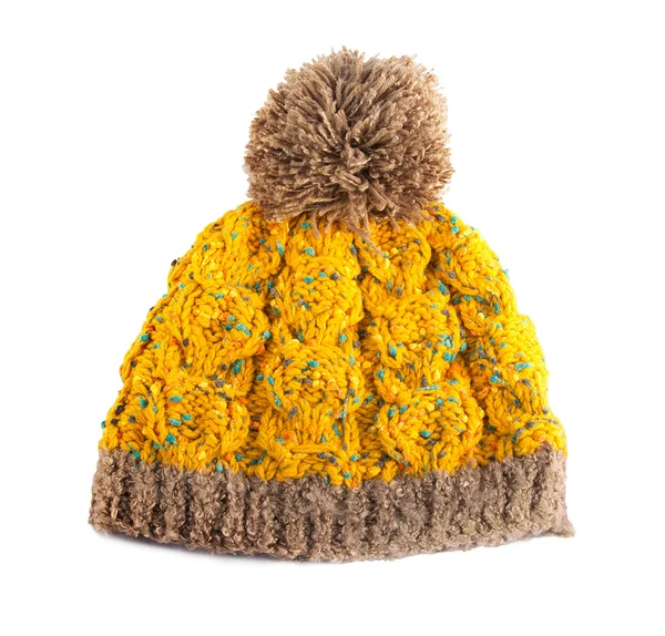 Chapeau jaune crochet tricot isolé — Photo