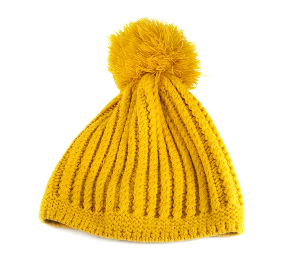 Cappello maglia uncinetto giallo isolato — Foto Stock