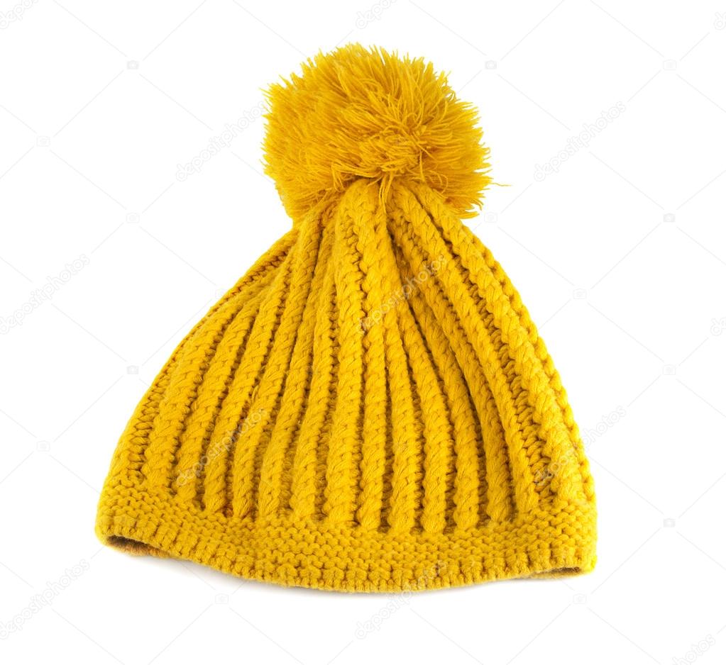 Yellow crochet knit hat isolated