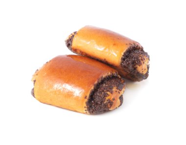 pişirme rulo, topuz ile izole beyaz zemin üzerine haşhaş tohumu