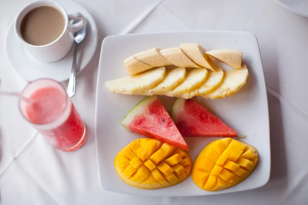 Healthy breakfast on the table close up in restaraunt resort — Stock Photo, Image