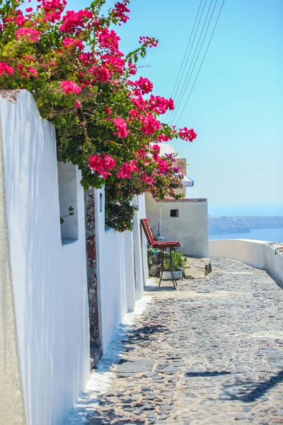 Strada tradizionale vuota a Fira, Santorini, Grecia — Foto Stock