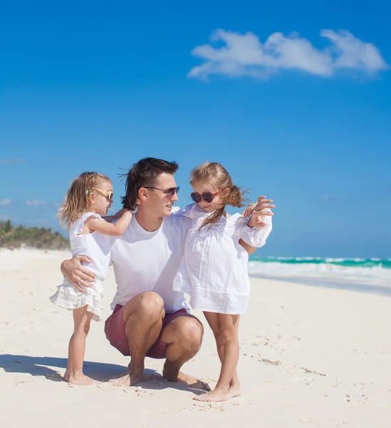 Happy father and his adorable little daughters on sunny day — Stock Photo, Image