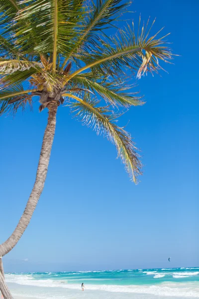 Praia tropical perfeita com água azul-turquesa e praias de areia branca em Tulum, México — Fotografia de Stock