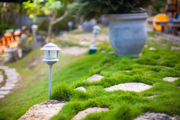 Small flashlight in the garden cute hotel — Stock Photo, Image