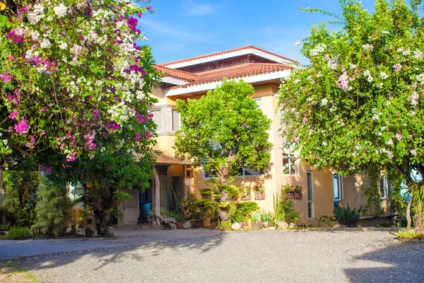 Hermosa casa con una hermosa flor patio al aire libre en la isla en Filipinas —  Fotos de Stock