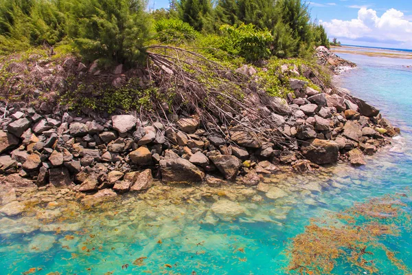 Бирюзовая экзотическая лагуна с большими камнями на Сейшельских островах — стоковое фото