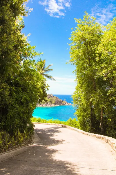 Route vers l'océan turquoise et la plage des Seychelles — Photo