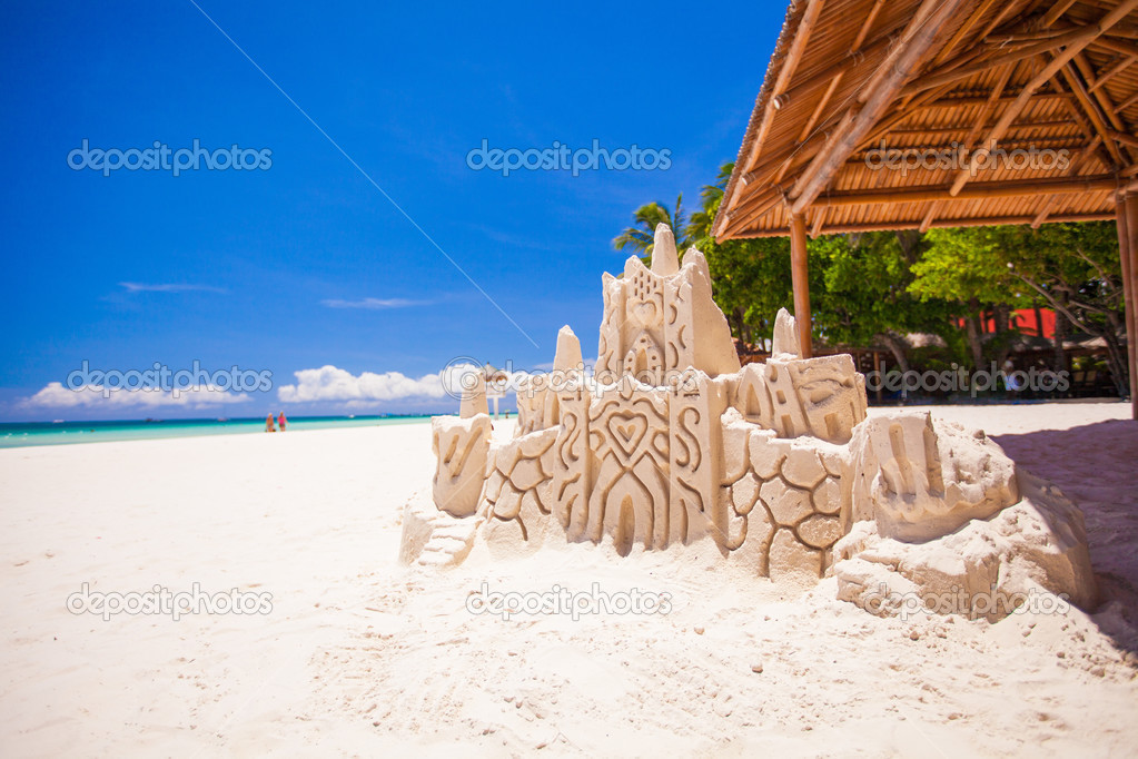 Sand castle on a white tropical sandy beach in Boracay,Philippines