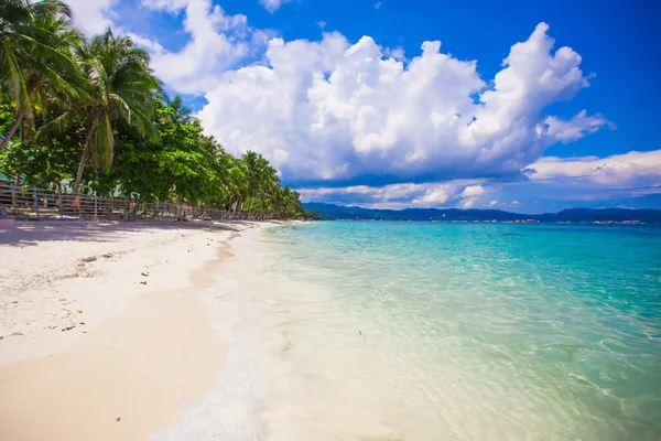 Doskonałe plaży z zielonych Palm, białym piaskiem i turkusową wodą — Zdjęcie stockowe