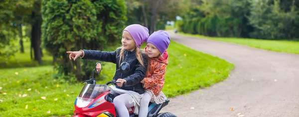 Entzückende kleine Mädchen auf dem Kinderfahrrad im grünen Park — Stockfoto