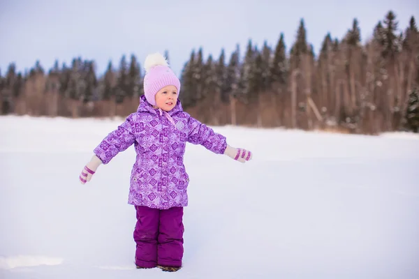 Piccola ragazza adorabile godendo di neve inverno giornata di sole — Foto Stock