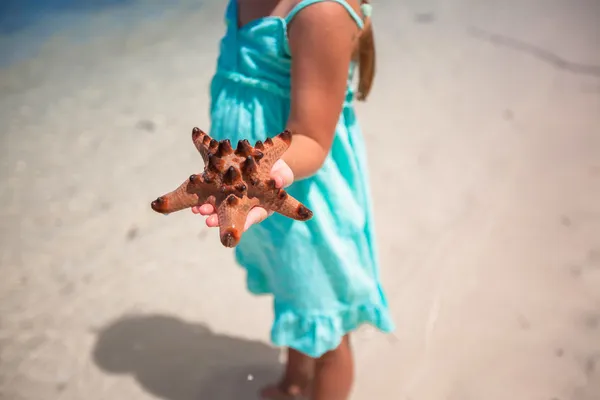 Kid's hands holding starfish — Stock Photo, Image