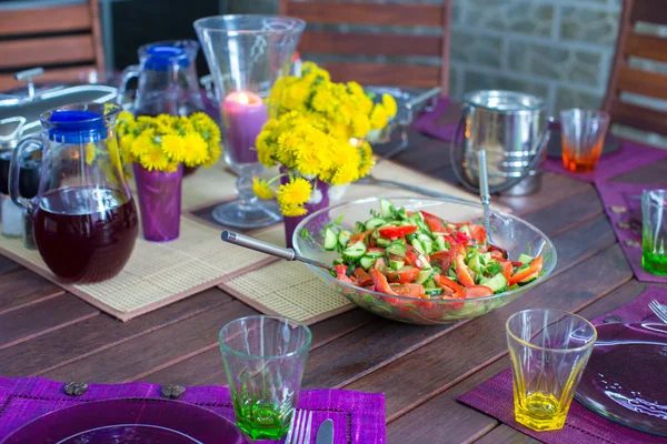 Beautiful home served table for dinner on the veranda — Stock Photo, Image