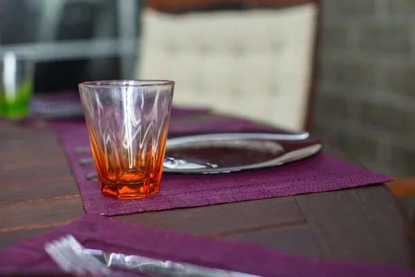 Closeup of beautiful color tableware for decorated table — Stock Photo, Image