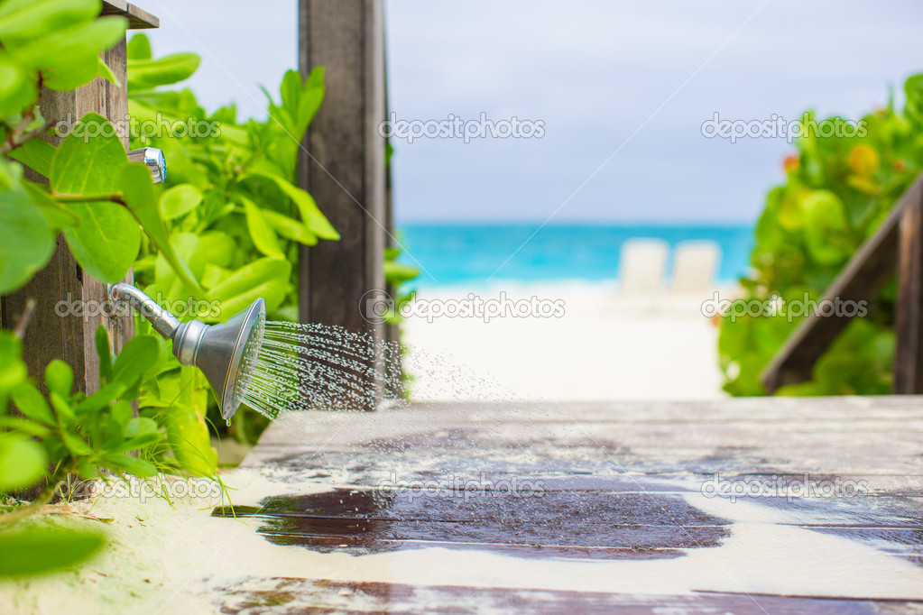 Outdoor beach shower with water