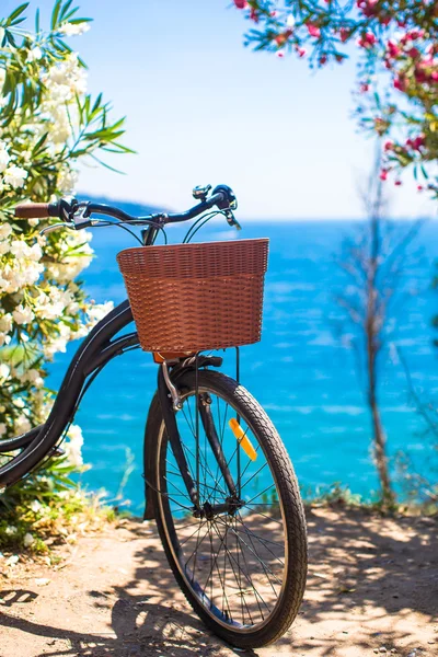 Vacker vintage cykel med korg på bakgrund av Bosporen — Stockfoto
