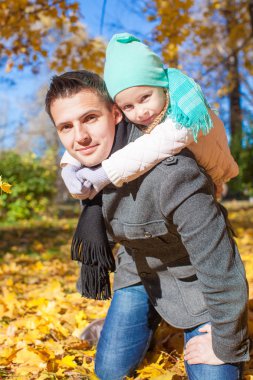 İki güneşli günde sonbahar park eğlenmek aile