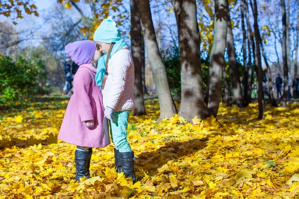 Dwa urocze dziewczyny korzystających jesienny słoneczny dzień — Zdjęcie stockowe