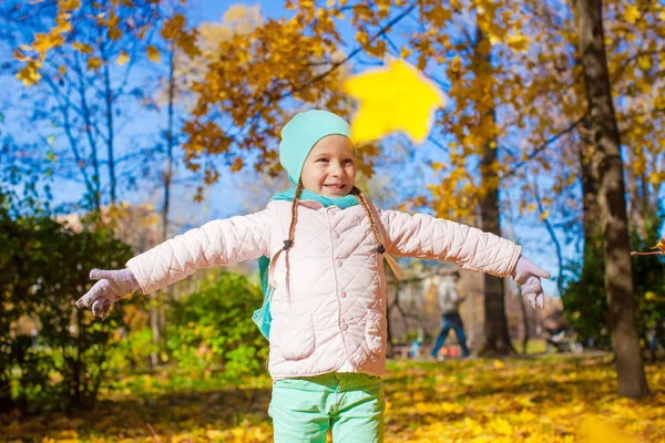 Adorable little girl outdoor at beautiful autumn day — Stock Photo, Image