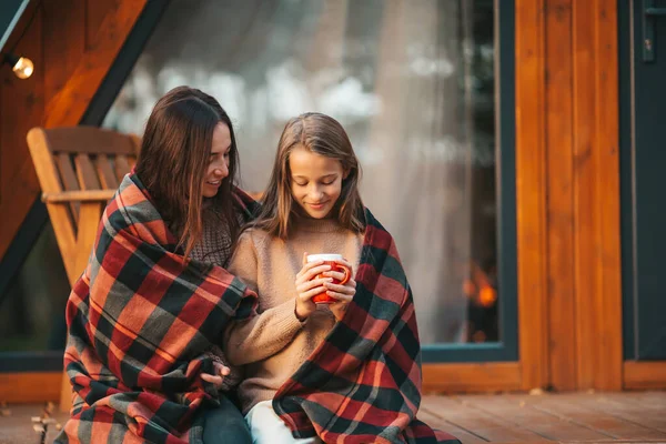 Beautiful family at autumn warm day together — Stock Photo, Image