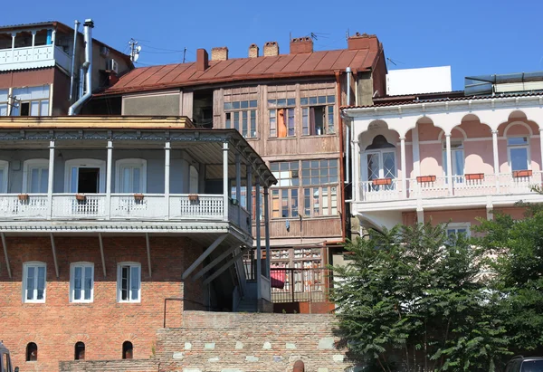 Balconies of Tbilisi under bright sunshine — стокове фото