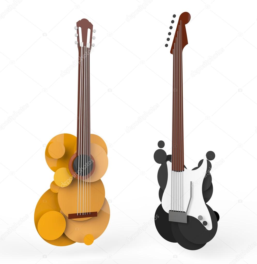 Two guitars composed mostly of circles. Can be used as a logo or icon.