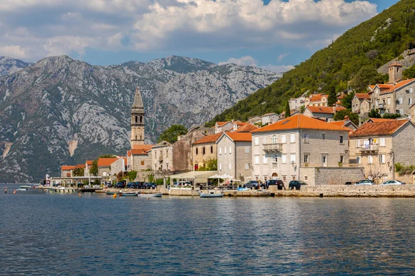 Вид Історичне Місто Перест Затоці Котор Чудовий Сонячний День Чорногорія — стокове фото