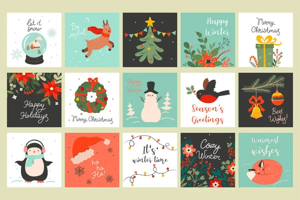 Set Christmas Cards Holiday Attributes Vector Image — Stock Vector