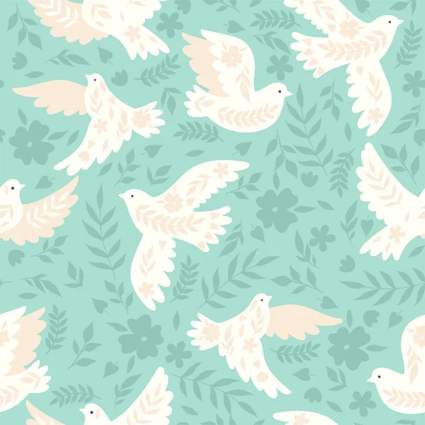 Seamless Pattern Doves Blue Background Vector Image — Stock Vector