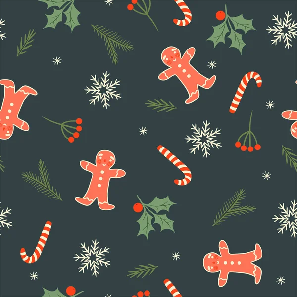 Απρόσκοπτη Χριστουγεννιάτικο Μοτίβο Gingerbread Άνδρες Εικόνα Διανύσματος — Διανυσματικό Αρχείο