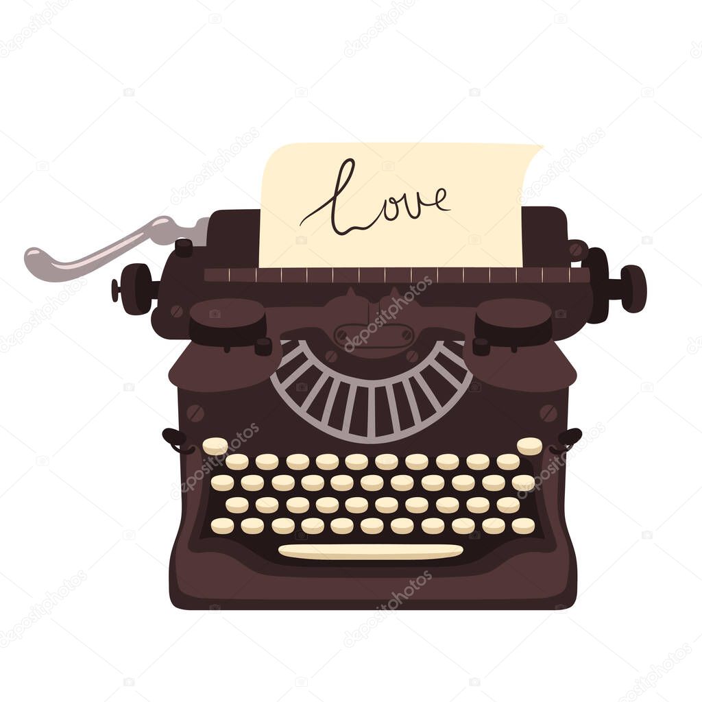 The old styled vintage typewriter isolated on white background. Vector image.