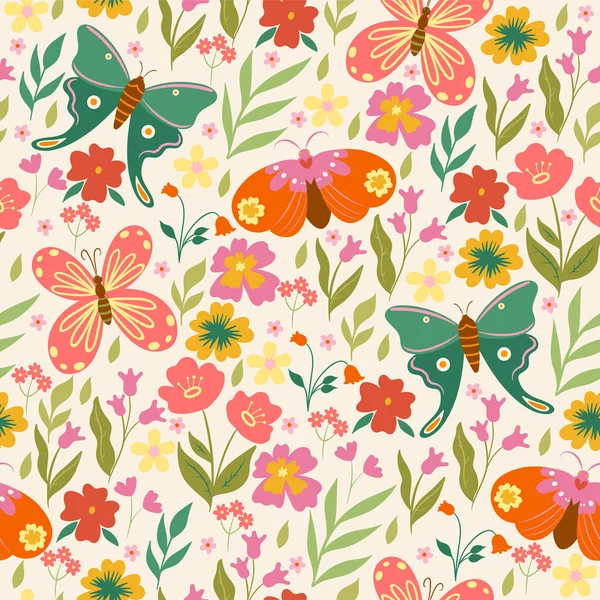 Patrón Sin Costuras Con Mariposas Flores Imagen Vectorial — Archivo Imágenes Vectoriales