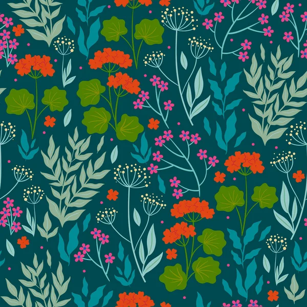 花や葉でシームレスなパターン ベクトル画像 — ストックベクタ