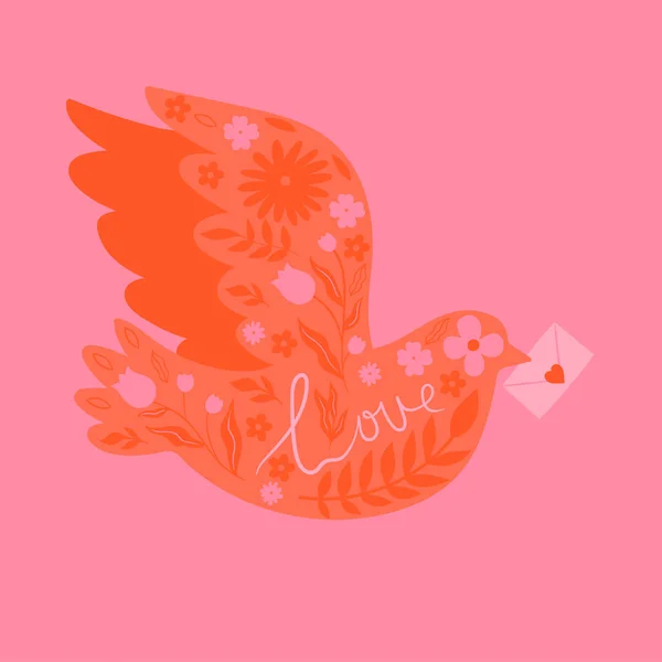 Valentine Day Postcard Envelope Carrier Dove Vector Image — 图库矢量图片