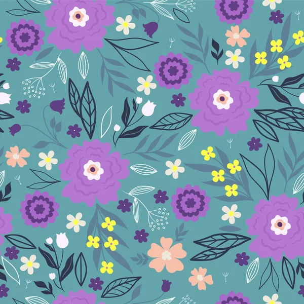 ハーブや花とシームレスな花のパターン ベクトル画像 — ストックベクタ