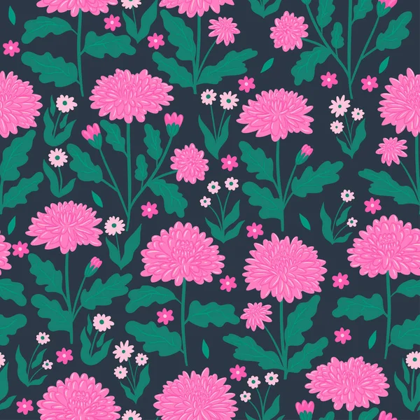菊の花とシームレスなパターン ベクトル画像 — ストックベクタ