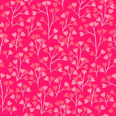 Valentine's day seamless pattern with twigs and hearts. Vector image.
