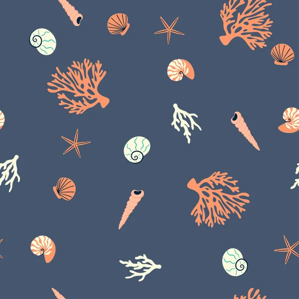 Seamless Pattern Seashells Corals Starfish — Stock Vector
