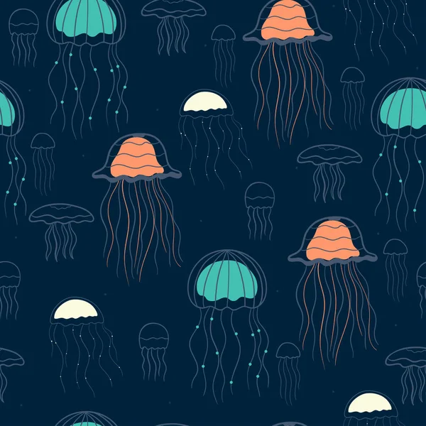 Seamless Marine Pattern Jellyfish Vector Image —  Vetores de Stock