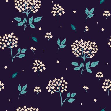 Seamless pattern with small white flowers. Vector image.
