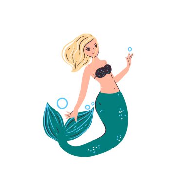 Cute mermaid isolated on white background. Vector image.