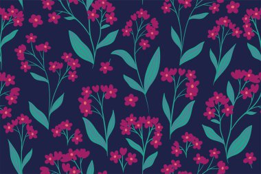 Seamless pattern with red flowers on a blue background. Vector image.