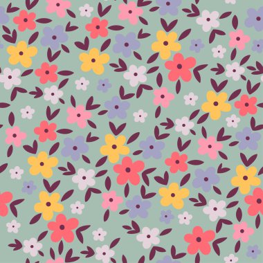 Simple seamless pattern with flowers. Vector image.