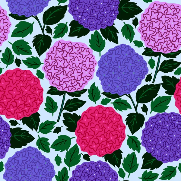 Seamless pattern with hydrangea flowers. Vector image.