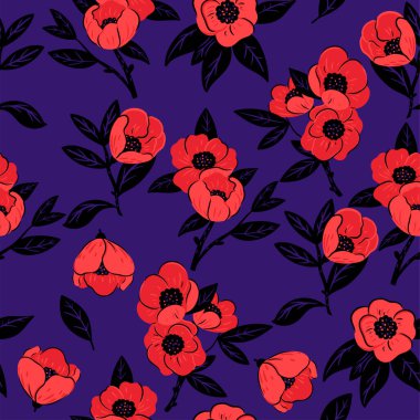 Seamless pattern with camellia flowers. Vector image.