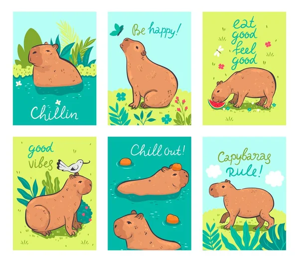 Set Postcards Cute Capybaras Vector Image — Image vectorielle