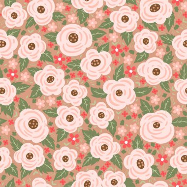 Seamless pattern with white roses. Vector image.